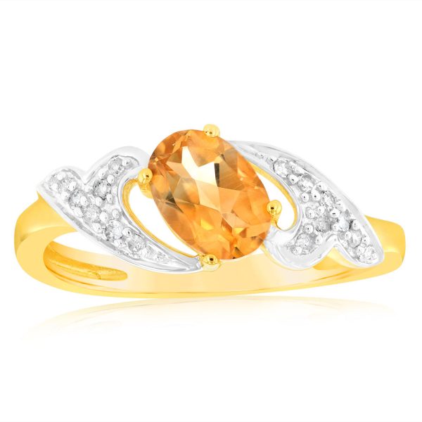 9ct Yellow & White Gold Two Tone Natural Citrine And Diamond Ring Cheap