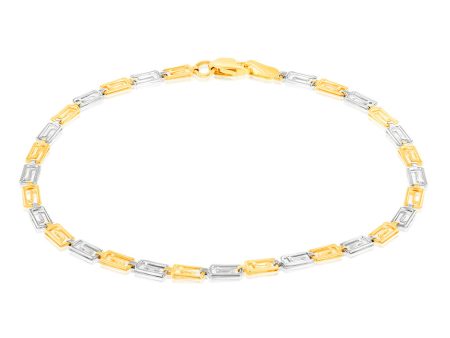 9ct Yellow And White Gold Fancy Rectangle Links 19.1cm Bracelet Hot on Sale