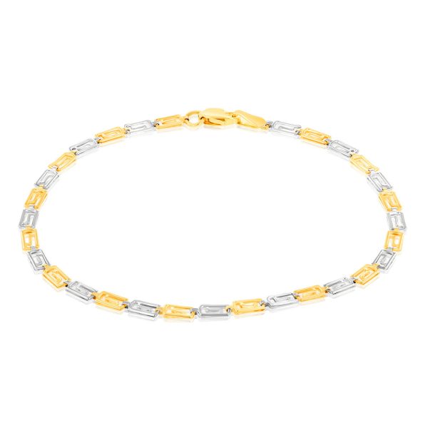 9ct Yellow And White Gold Fancy Rectangle Links 19.1cm Bracelet Hot on Sale