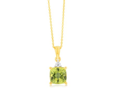 9ct Yellow Gold 1.7ct Peridot and Diamond Pendant On 45cm Chain For Discount