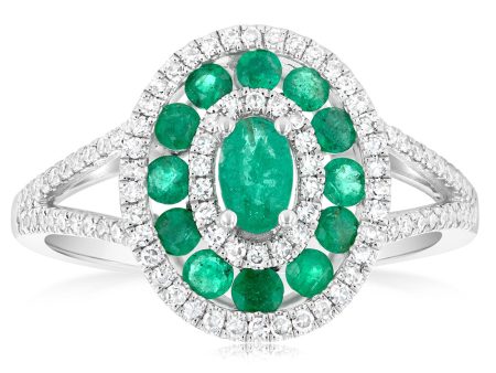 9ct White Gold Natural Emerald And Diamond Ring Discount