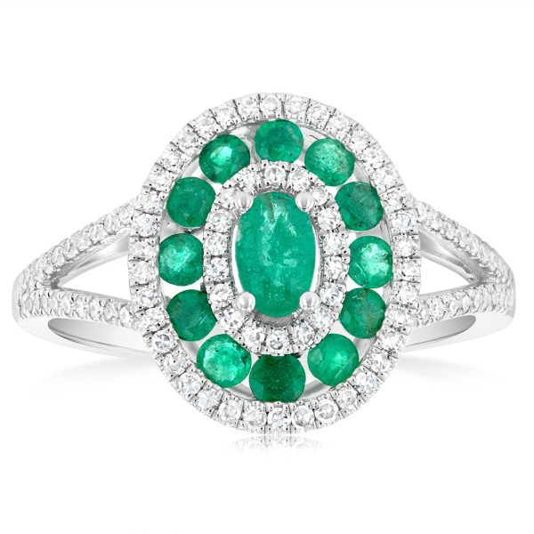 9ct White Gold Natural Emerald And Diamond Ring Discount