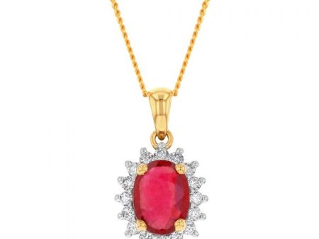 9ct Yellow Gold 1.60ct Natural Enhanced Ruby and Diamond Pendant Fashion