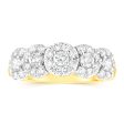 14ct Yellow Gold 0.95 Carat Diamond Ring with 5 Round Brilliant Cut Diamonds Surrounded by Diamond Halos Hot on Sale