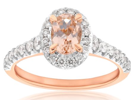 9ct Rose Gold Morganite and Diamond Oval Halo Ring Online Hot Sale