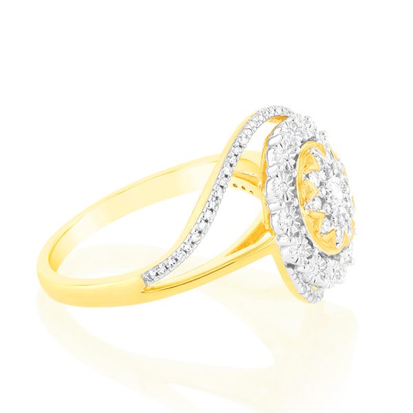 9ct Yellow Gold 1 4 Carat Diamond Ring with 85 Round Brilliant Cut Diamonds For Discount