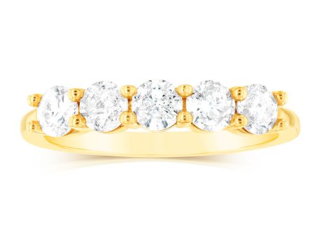 14ct Yellow Gold 0.95 Carat Diamond Eternity Ring with 5 Round Brilliant Cut Diamonds For Cheap