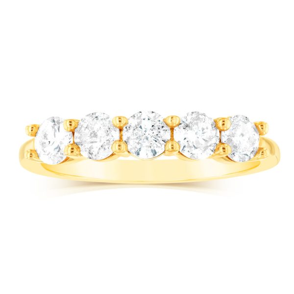 14ct Yellow Gold 0.95 Carat Diamond Eternity Ring with 5 Round Brilliant Cut Diamonds For Cheap