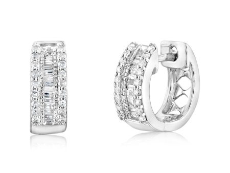 Sterling Silver 1 5 Carat Hoop Earrings with 60 Natural Round and Tapered Diamonds Fashion