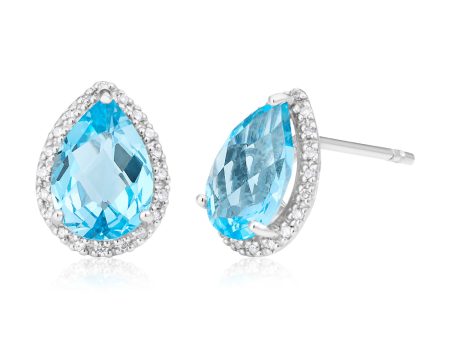 9ct White Gold Blue Topaz and Diamond Stud Earrings Online Hot Sale