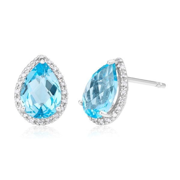 9ct White Gold Blue Topaz and Diamond Stud Earrings Online Hot Sale