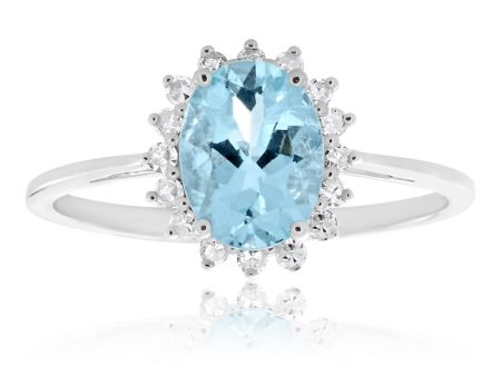 9ct White Gold Aquamarine + Diamond Cluster Ring Fashion