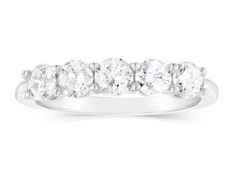 14ct White Gold 0.95 Carat Diamond Eternity Ring with 5 Round Brilliant Cut Diamonds Supply