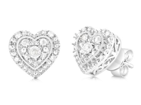 1 6 Carat Diamond Heart Stud Earrings in Sterling Silver Online Sale