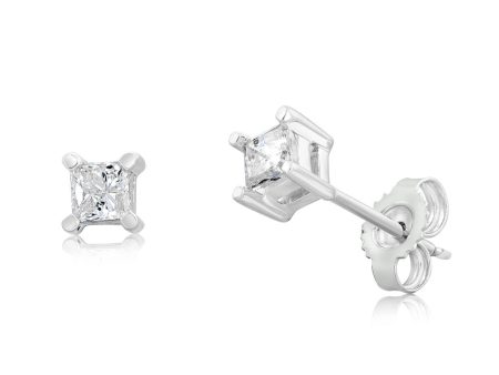 1 4 Carat Diamond Princess Cut Solitaire Earrings in Sterling Silver Online now