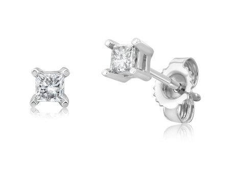 1 4 Carat Diamond Princess Cut Solitaire Stud Earrings in Sterling Silver Cheap