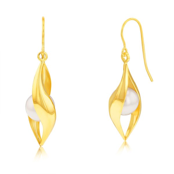 9ct Yellow Gold Silver-filled Fresh Water Pearl Drop Earrings Discount