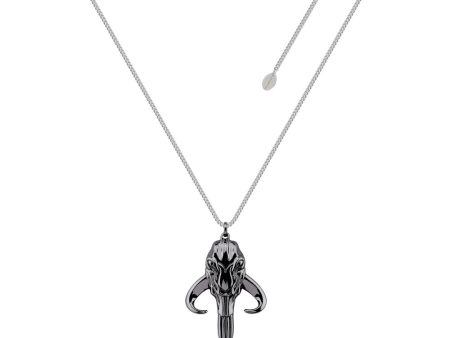 Disney Star Wars White Gold &Gunmetal Plated The Mandalorian Pendant On 65cm Chain For Cheap