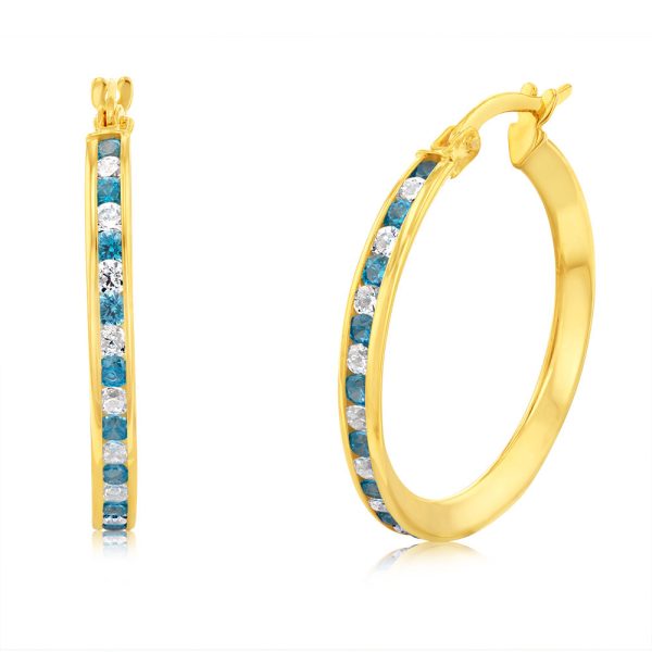 9ct Yellow Gold Silverfilled Blue Cubic Zirconia 20mm Hoop Earrings Online Sale