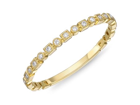 Memoire 18ct Yellow Gold Vintage Square and Round Stack Ring with 17 Diamonds Online now