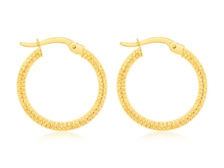 9ct Yellow Gold 15mm Textured Hoop Earrings Online