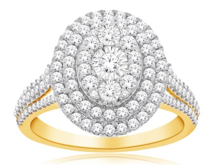 10ct Yellow Gold 1 Carat Diamond Oval Cluster Ring on Sale