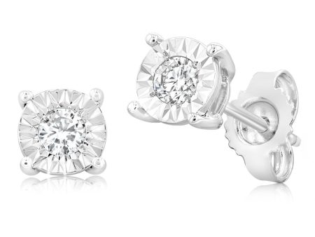 1 10 Carat Diamond Solitaire Stud Earrings in Sterling Silver on Sale