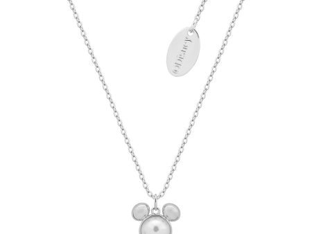 Disney Rhodium Plated Sterling Silver Mickey Mouse Pearl Pendant On Chain Hot on Sale