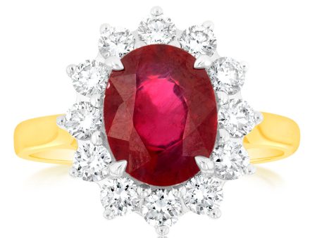 9ct Yellow Gold Luminesce Lab Grown 1 Carat Diamond and 4ct Natural Enhanced Ruby Cocktail Ring Online now