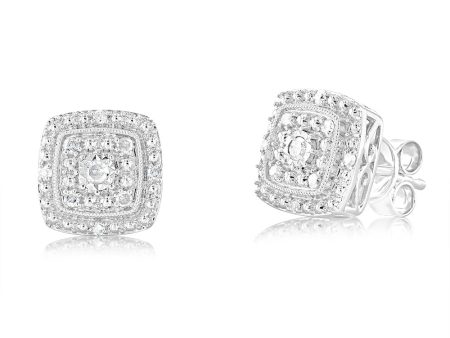 1 6 Carat Diamond Cushion Studs in Sterling Silver Online now