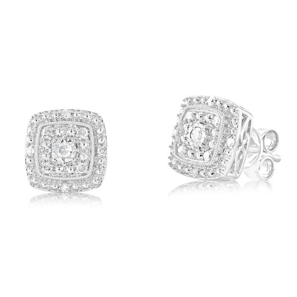 1 6 Carat Diamond Cushion Studs in Sterling Silver Online now