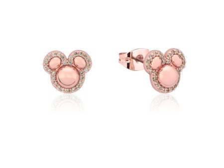 Disney Rose Gold Plated Sterling Silver Mickey CZ Halo Stud Earrings Fashion