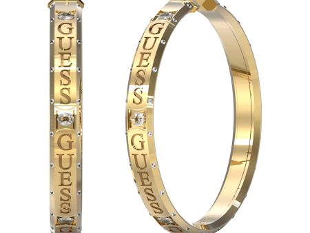 Guess Gold Plated Stainless Steel 55mm Logo Round Hoop Earrings Discount