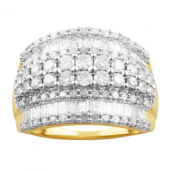 9ct Yellow Gold 2 Carat Diamond Ring with Brilliant and Baguette Cut Diamonds Online