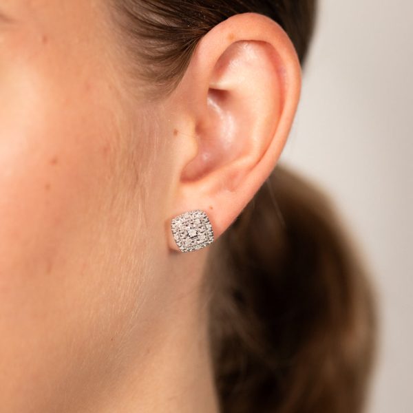 1 6 Carat Diamond Cushion Studs in Sterling Silver Online now