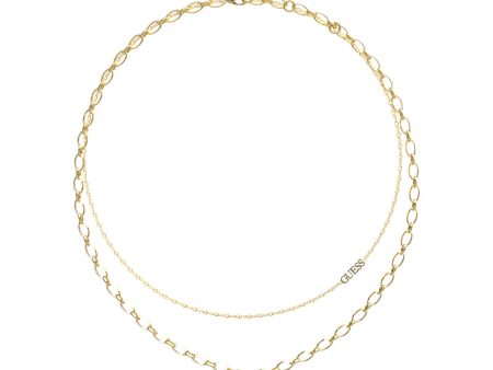 Guess Stainless Steel Gold Plated Solitaire 15-17  Double Chain For Sale