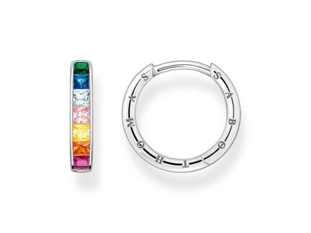 Thomas Sabo Sterling Silver Rainbow Heritage Baguette CZ Hoop Earrings For Sale