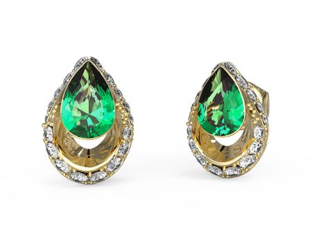 Guess Stainless Steel Gold Plated Emerald 11mm Crystal Drop Stud Earrings Cheap