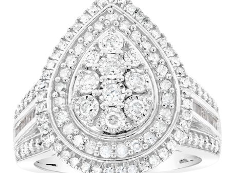 Sterling Silver 1 Carat Diamond Ring With 110 Brilliant & 22 Baguette Cut Diamonds Cheap