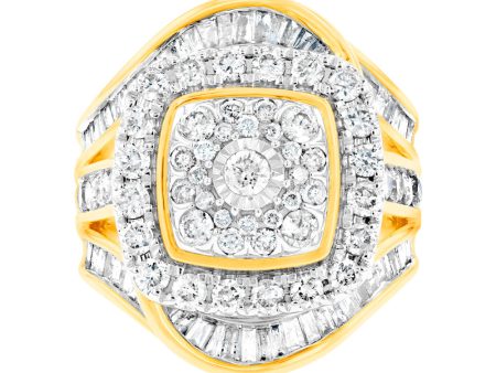 9ct Yellow Gold  3 Carats Look  TW 2 Carat Diamond Ring with Brilliant and Tapered Baguette Diamonds Hot on Sale