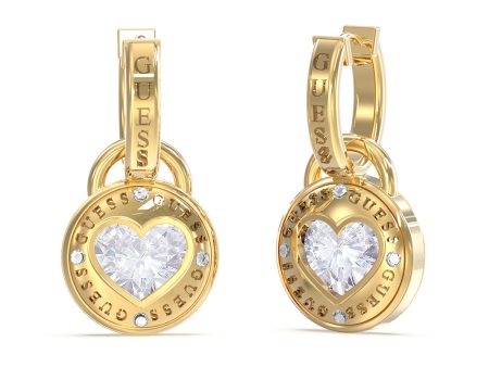 Guess Stainless Steel Gold Plated 26mm Heart Huggies Earrings Fashion