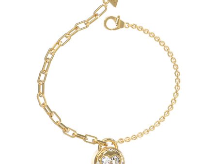 Guess Stainless Steel Gold Plated Half Round Chain Heart Bracelet For Cheap