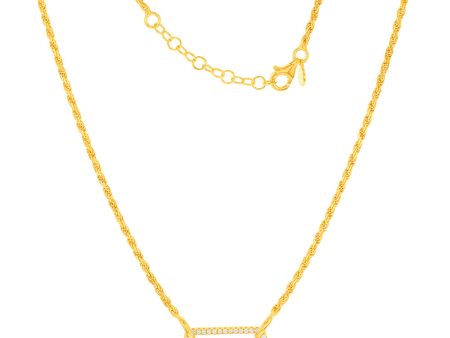 Yellow Gold Plated Sterling Silver CZ On Open Rectangle Pendant On 45cm Chain For Discount