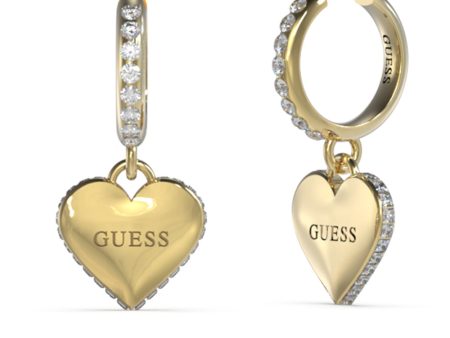 Guess Yellow Gold Plated 30mm Heart Charm Huggies Earrings Hot on Sale