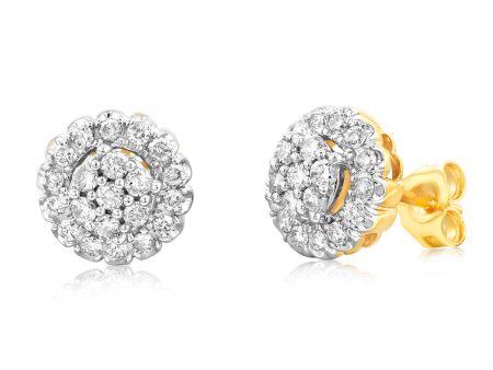 3 4 Carat Diamond Cluster Stud Earrings in 10ct Yellow Gold Sale