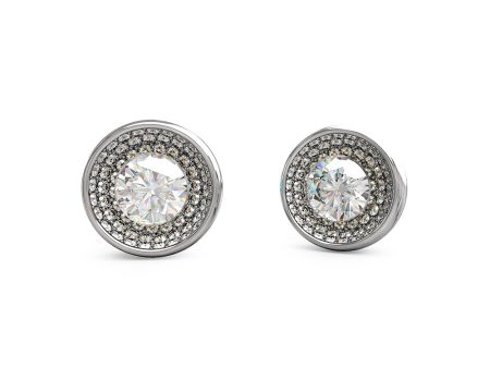 Guess Stainless Steel Rhodium Plated 12mm Solitaire Stud Earrings on Sale