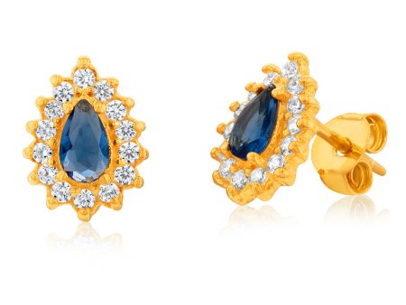 Gold Plated Sterling Silver Created Sapphire White Cubic Zirconia Studs Earrings Cheap