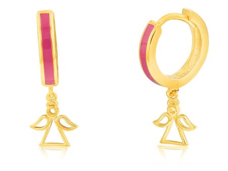 9ct Yellow Gold Angel On Red Enamel Sleeper Earrings Online Sale