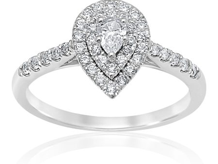 18ct White Gold 1 2 Carat Pear Diamond Halo Ring Online