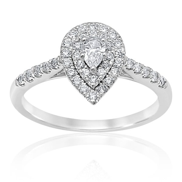 18ct White Gold 1 2 Carat Pear Diamond Halo Ring Online